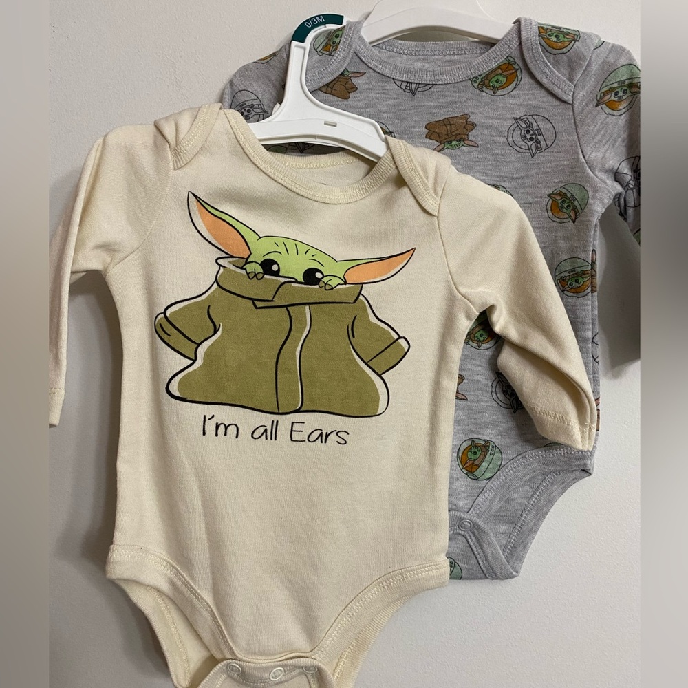 Star Wars Cream and Gray Baby Yoda Bodysuit Set
